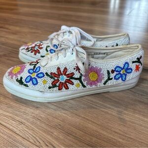 Vintage Colorwerks Floral Beaded Sneakers Shoes Size 8 Festival Boho Hippie